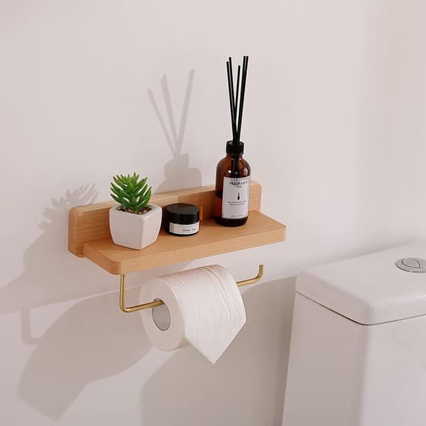 Serbia – Double Wall-Mounted Toilet Paper Holder in Solid Beech – Self-Adhesive or Screw Mounting – Rounded Corners for Safety – Modern Design