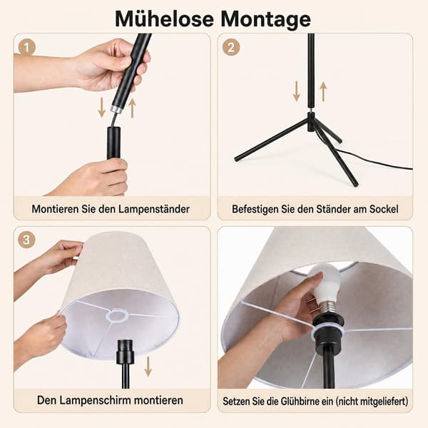 Moderne gulvlampe med tekstilskjerm og stativfot