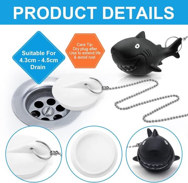 Shark kjede gummi badekarpropp, 38mm universell badekarpropp (s