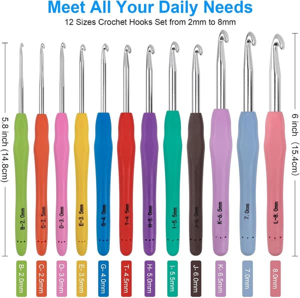 Crochet Hook Set 12 Sizes 51 Piece Yarn Crochet Set for Beginners Crochet Hooks with Ergonomic Handles for Arthritic Hands Crochet Hook Set