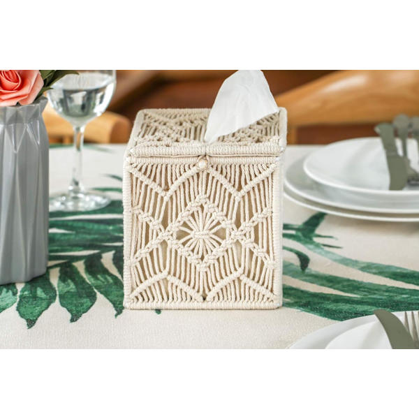 Decorative Square Napkin Holder with Pearl Loop Macrame Nap
