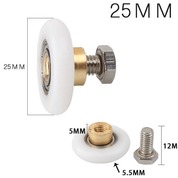25 mm 4 stk. brusedørshjul, udskiftningshjul til bruser