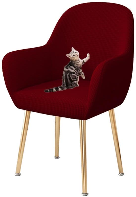 Dining Chair Cover with Armrests, Stretchy Polyester-Spandex Cover with Curved Back, Removable Washable for Dining Room, Kitchen, Office, Wine Red