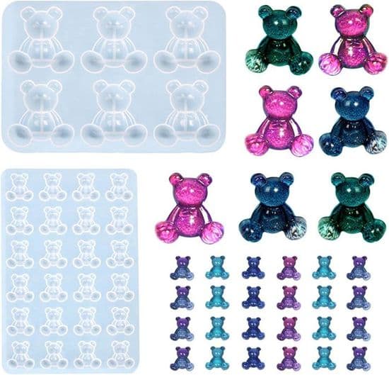 2 stk. 3D Bamseform Epoxyharpiksform til Epoxyharpiks Nøglering Støbeharpiks til Øreringe