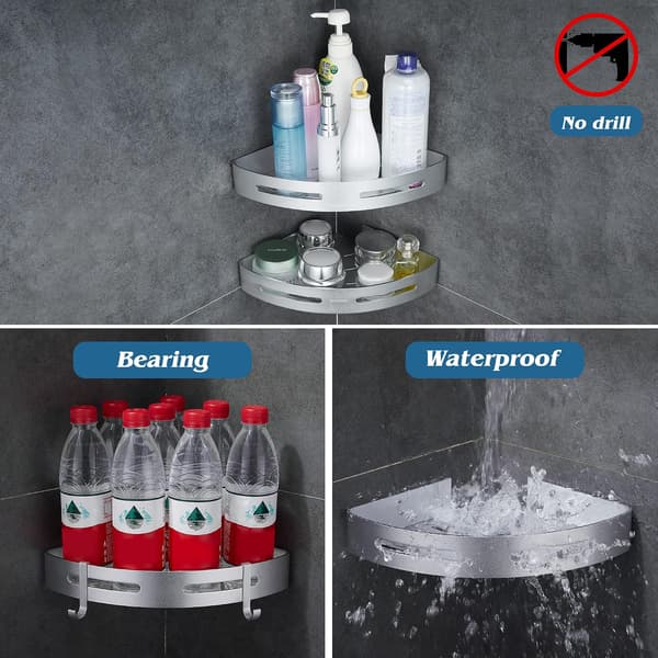 Silver Triangle 2 Tier Shower Shelf Bathroom Free Drilling Kitchen
