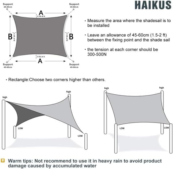 Shade Sail (HDPE, 180g/㎡), Rectangular 2x3m, Garden Patio Shade Sail S