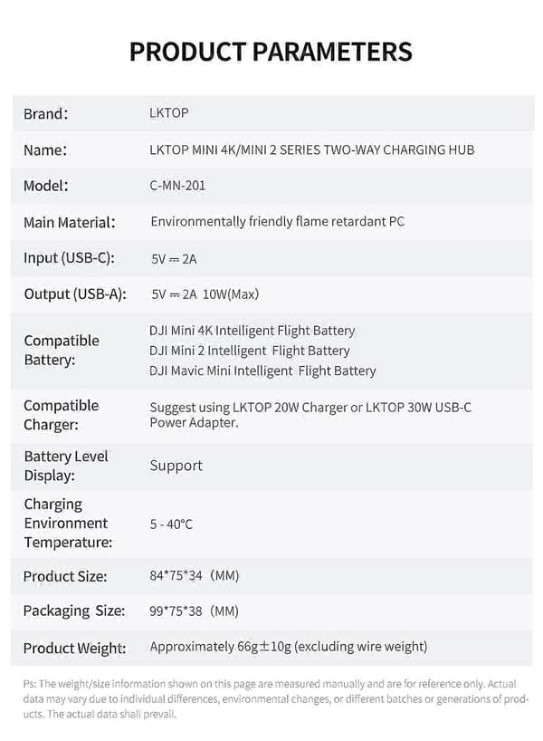 Mini Drone Toveis Batterilader Ladehåndterer for DJI Mini 1/2/4k