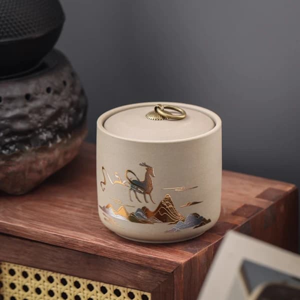 1 Stoneware Large Ceramic Storage Jar Sealed Jar Pet Ash Memorial Urn