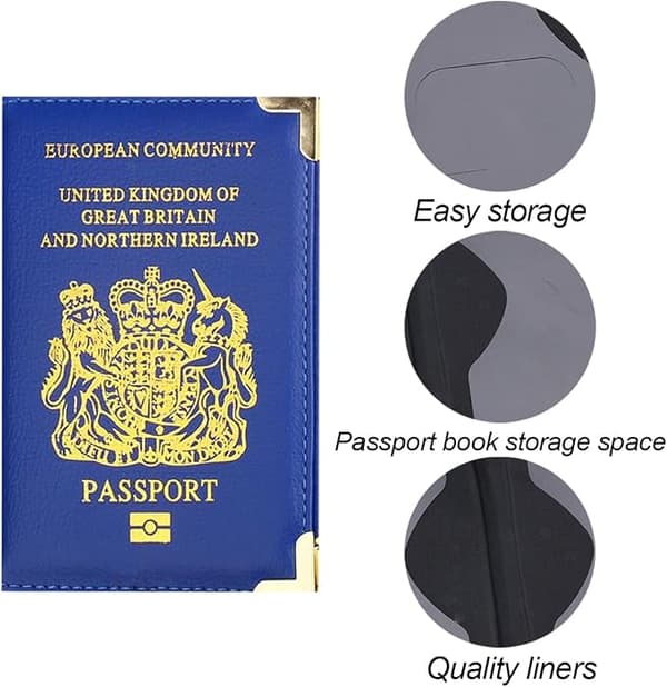 Britisk passlommebok for menn og kvinner (svart), reise-passetui i PU-skinn