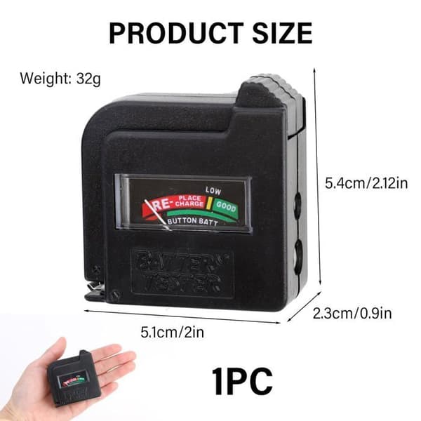 BT860 Universal Digital Battery Tester, Compatible with AA, AAA, C, D, 9V, and Button Cell Batteries, Accurate Analog Display