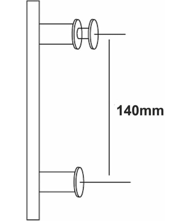Dusjdørhåndtak i rustfritt stål, 140 mm, hullavstand 14 cm