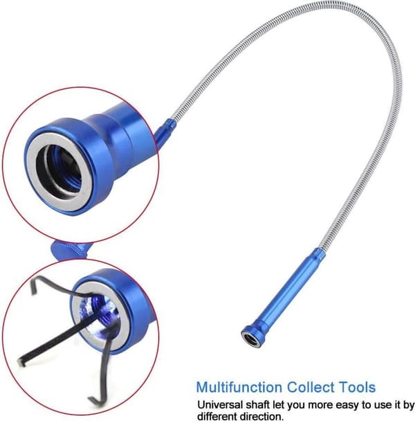Magnetic pickup tool, flexible grabber with LED light, 4 claws, for garden and drain