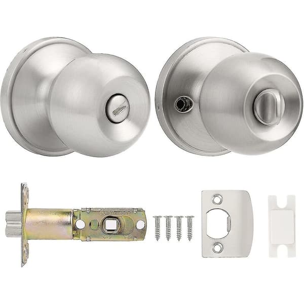 – Stainless Steel Round Privacy Lockset, Keyless Interior Door Knobs for Bedroom, Satin Nickel