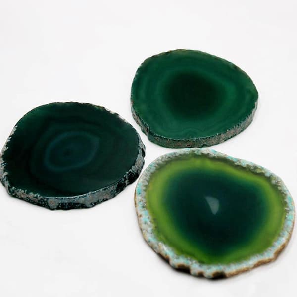 Drink Coaster Natural Agate Green Round Heat Resistant Stone Coaster For Kitchen Dining Table Drink (FMY)