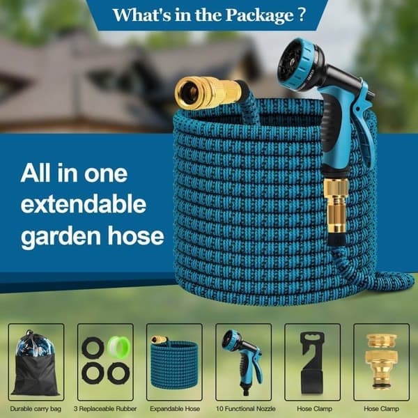 Expandable Garden Hose, Flexible with 10-Function Spray Nozzle, Retractable Garden Hose, 30 Meters