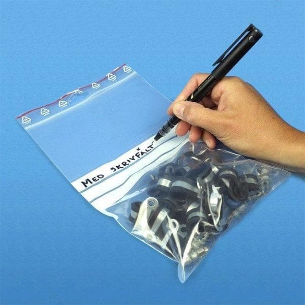100-pakning - 7x10cm Ziplock-poser / lynlåsposer med skrivefelt