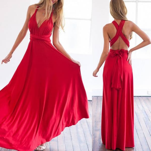 Multi Way Wrap Konvertibel Maxikjole til kvinder Brudepige Z Rød S Red S