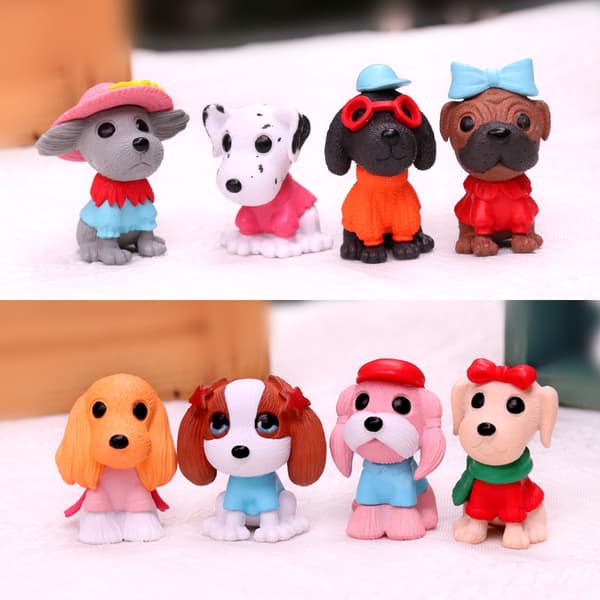 8 stk. hundekagepynt, hvalpekagepynt, cupcake-pynt, mini hundehvalpefigurer, legetøj, hundekagepynt til børnefødselsdag