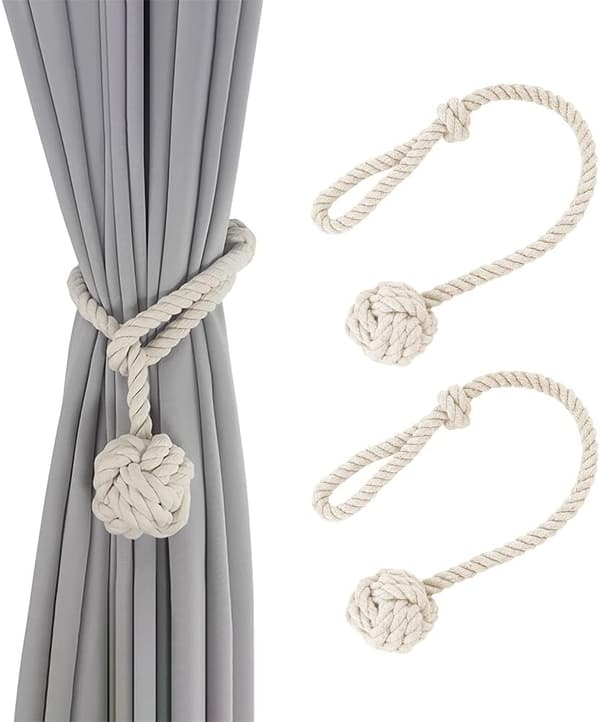Beige gardinbinding (64 cm), 2 stk. gardinbindinger, håndknyttet
