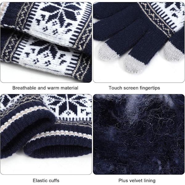 Vinterstrikkede Varme Handsker Unisex Touchscreen, Termisk Elastisk Fl