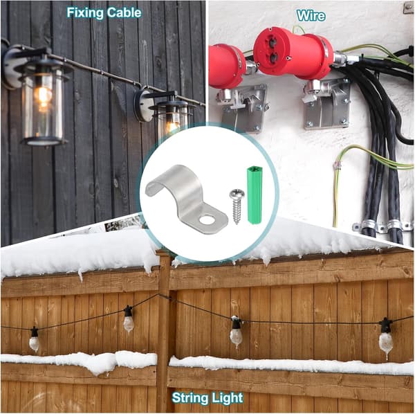40-pakning stiv rørstropp, passer til 3/8 tommer (10 mm) kabel, 304 rustfritt stål U-formet klemme med 1 hull for rør, ledning, kabel, feste White