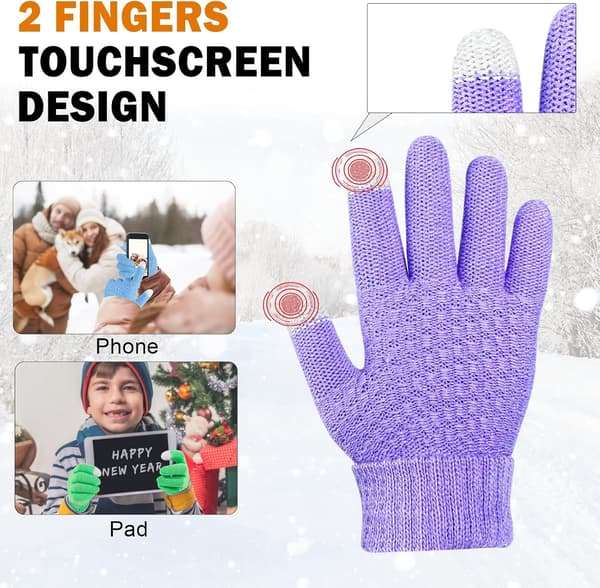 3 par vinterhandsker til børn Touch Screen Varme Termiske Strikkede til Koldt Vejr -