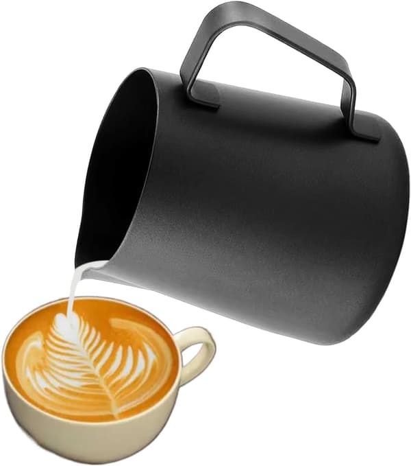 Espressokander i rustfrit stål, mælkeskummer til espressomaskiner Cappuccino Latte Art Sort, 350 ml