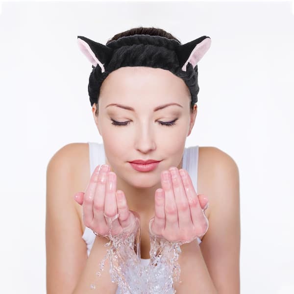 4 stk. katteører elastiske hårbånd tykke bløde makeup-hårbånd til kvinder spa ansigtsvask wraps i lyseblå, hvid, sort og pink