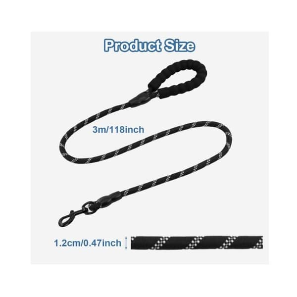 Dog Leash - 3M - 3m - Durable Nylon - Padded Handle - Reflective