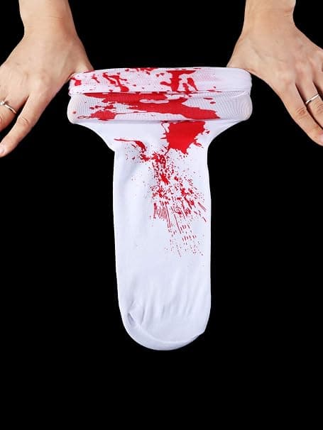 Hvide blodplettede kvinder Halloween cosplay strømper, 2 høje strømper