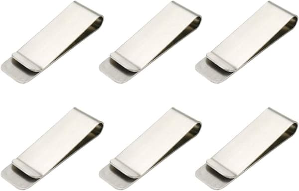 Slank Pengeclips 6 Stk Sølv, Kreditkortholder i Rustfrit Stål, Minimalistisk Front