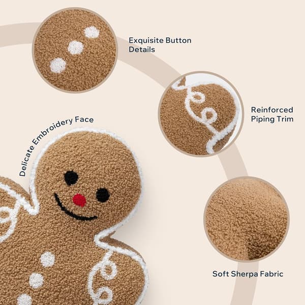 Gingerbread Man Christmas Pillow, Plush Teddy Bear Gingerbread Shaped Pillow, Christmas Decoration Pillow, Suitable for Placement on the Sofa