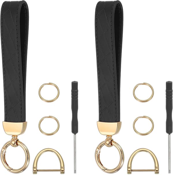 Læderarmbånd Nøglering Bilnøglering til kvinder Nøgleholder med D-ring og guldtonet/sort Pink