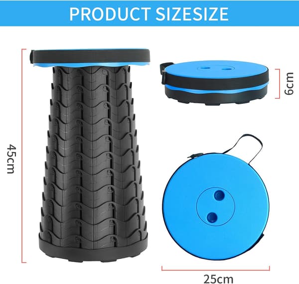 Portable Folding Stool (Blue) - Max Load 400 LB - Telescopic Stool for Camping, Travel, Fishing