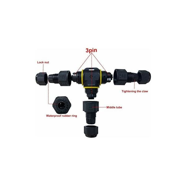 Waterproof Connector T-shape/ 2 pcs IP68 Waterproof Cable Connector