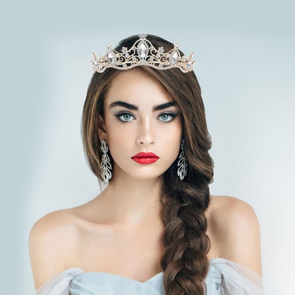 Barokk Rhinestone Brudetiara Bryllupshodebånd Gullbase Hvite Krystaller Elegant Hodeplagg for Brudefest Bursdagsforestilling