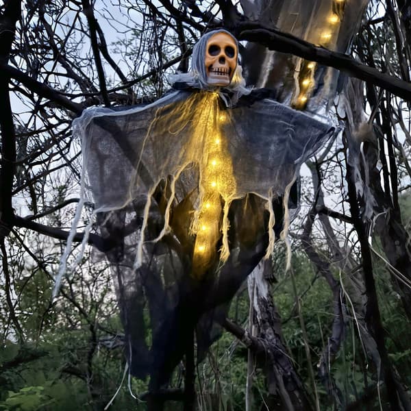 Halloween Spøkelseshodelampe, LED-belyst utendørsdekorasjon for hager og spøkelseshus, 60 x 80 cm