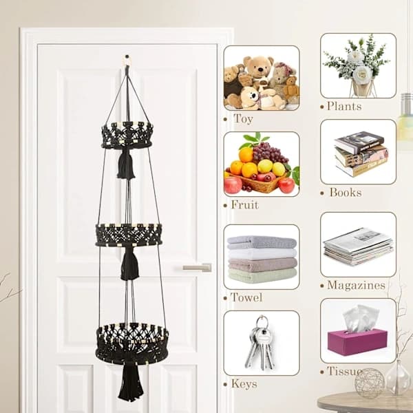 (Pow Yeah!) Hanging Fruit Basket, 3-Tier Tassel Kitchen Hanging Fruit Baskets Storage Basket