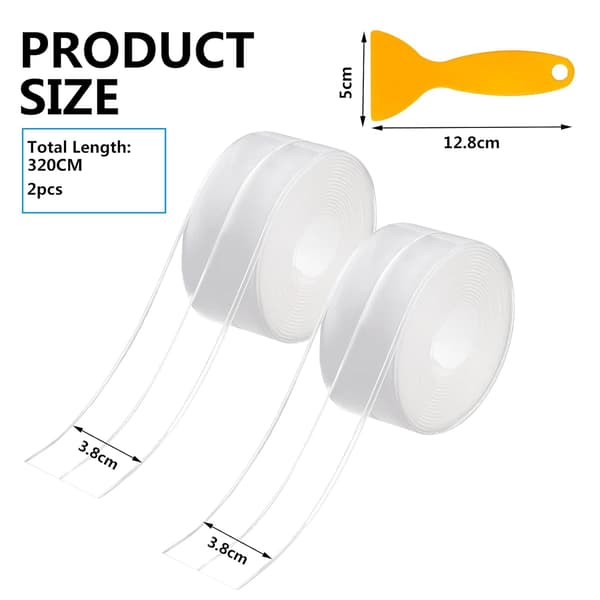 2 stk. køkkenforsegling, 3,8 * 320 cm, transparent, badeværelsesvægforsegling