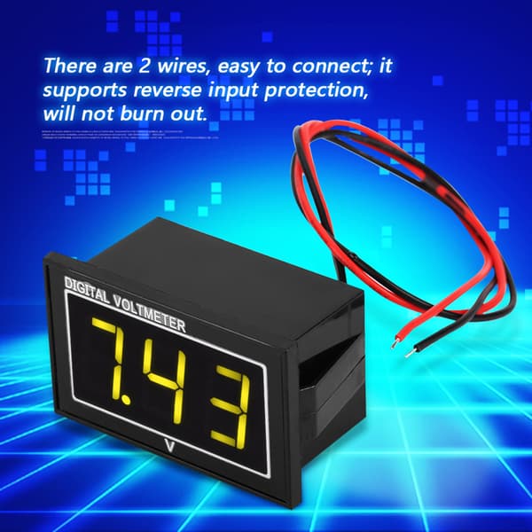 Digital LED Vandtæt DC Voltmeter Panel 2.5-30V Gul