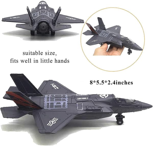 F-35 Jetplan Modell Flygplan Armé Flygvapen Pressgjuten Metall Dra Tillbaka Bombplan Attackplan med Ljus och Ljud för Barn