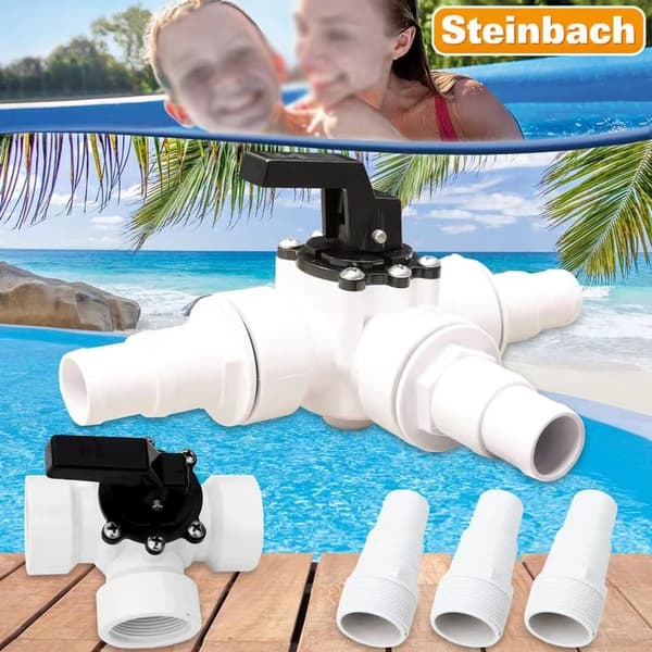3-vejs PVC-solventil med 1 1/2\" indvendigt gevind + 3 rørstudser 32-38 mm med O-ring