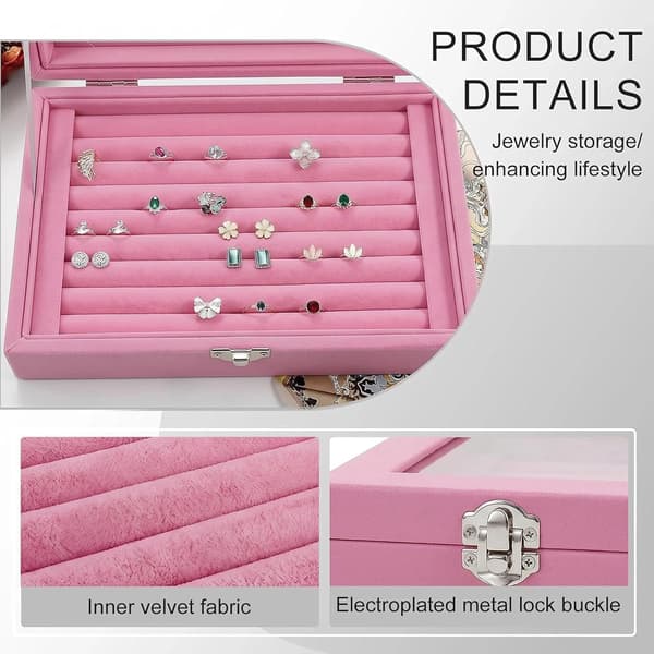 Smyckeskrin, Smyckesringask, Ringorganisatör, Förvaringsfack med glas, (Rosa) Rosa Pink