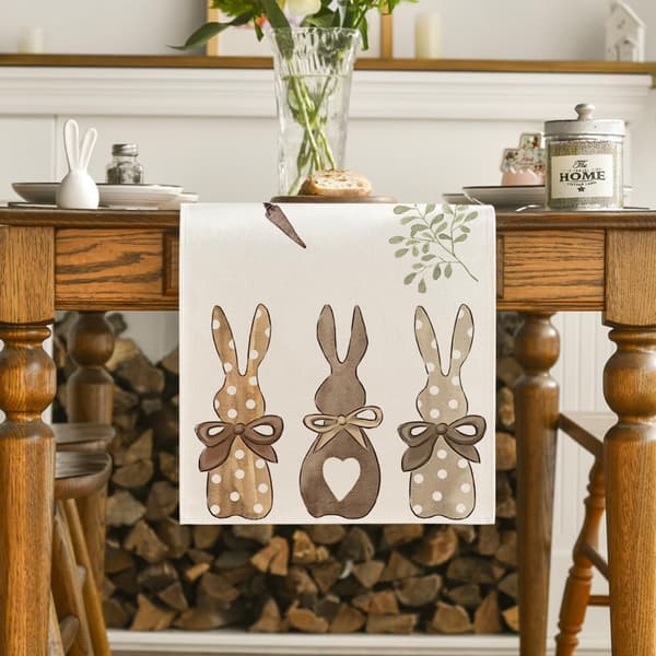 Rabbit Carrots Easter Table Runner, Washable Spring Decoration Kitchen Table Indoor Outdoor Holiday Party 40 x 140 cm