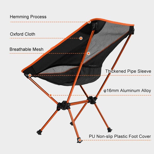 Orange Camping Fällstol Fiske Stol Ultralätt Kompakt Strandstol Fällstol Fällstol Utomhusstol med