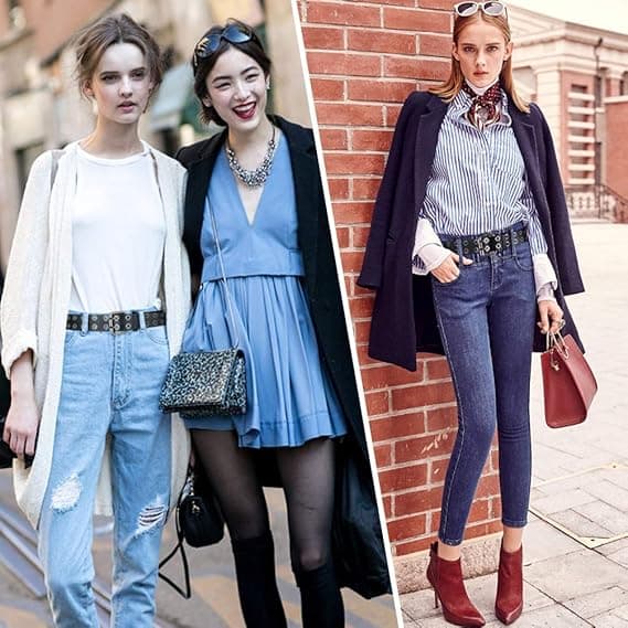 Belte for kvinner Doble hull Bredde Goth Damebelter for jeans - svart