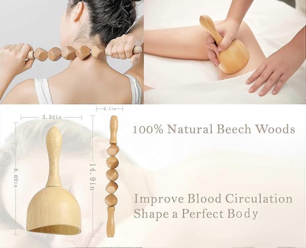 Træterapi Massageværktøj Maderoterapi Kit Kropsskulpturværktøj til Lymfedrænage og Anti-Cellulite. Træ Massagerulle