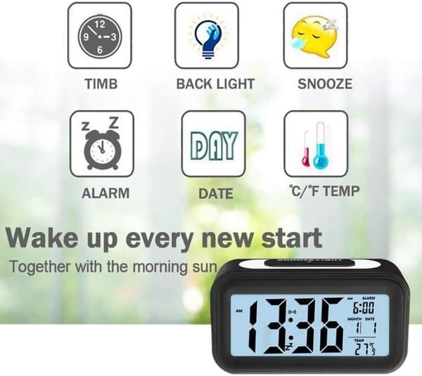 Digital väckarklocka, elektronisk digital väckarklocka med datumvisning, batteridriven
