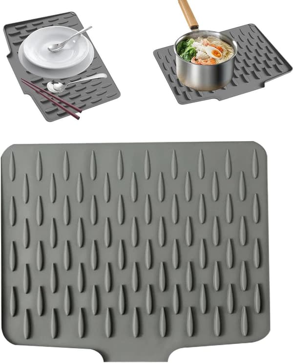 40*32cm Silicone Drain Mat - Non-Slip, Heat-Resistant Drying Rack - for Kitchen Utensils, Fruit - Grey