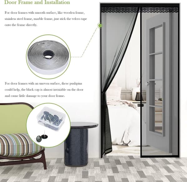 Magnetic Fly Screen, Black 100x200cm, Ultra-fine Mesh Self-closing, Child & Pet Friendly, Keeps Insects Out